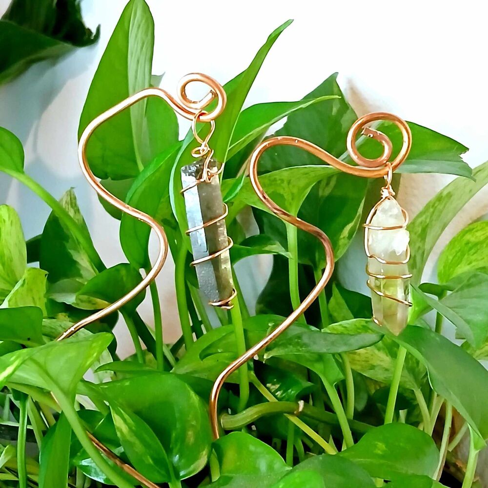 Upcycled Copper Plant Stakes Smoky Citrine or Citrine Garden Decor Plant Jewelry - Picture 6 of 8